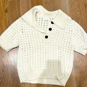 ALC chunky knit short sleeve polo-style cotton sweater, size L